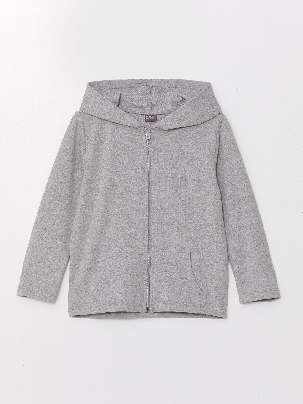 LCW ECO Grey Mel - Lacivert Kapüşonlu Kız Çocuk Fermuarlı Sweatshirt