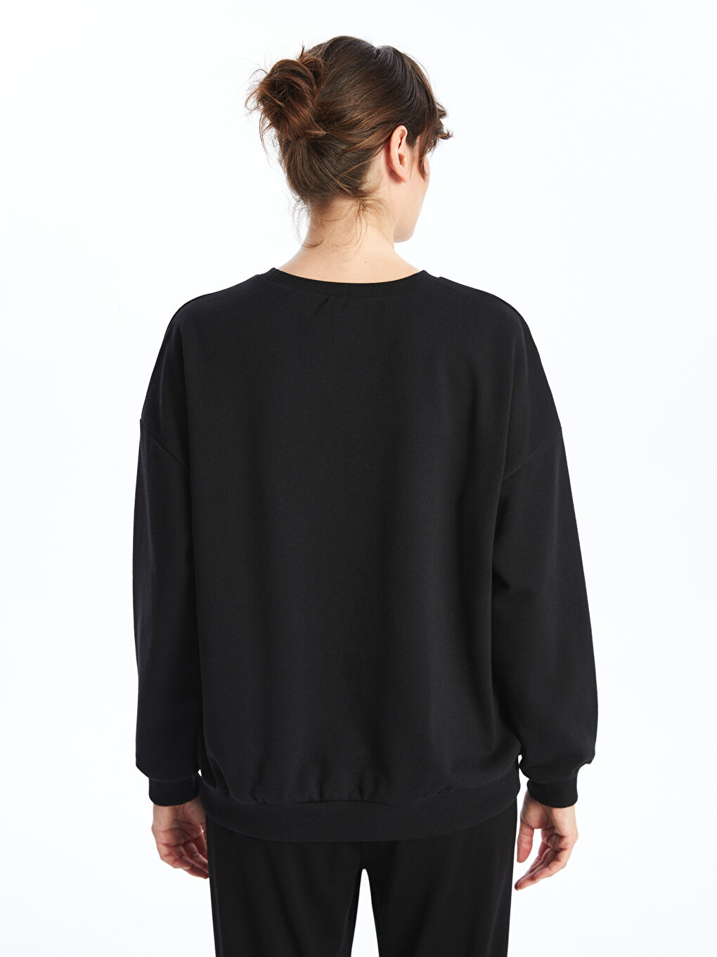 LCW ECO Yeni Siyah Bisiklet Yaka Oversize Kadın Sweatshirt - 3