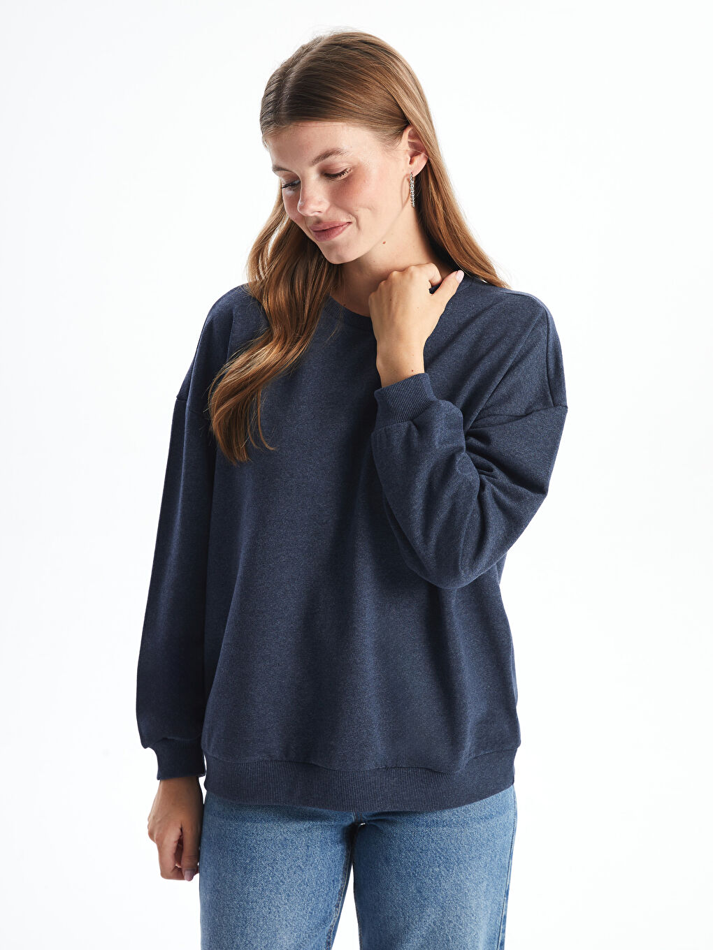 LCW ECO İndigo Bisiklet Yaka Oversize Kadın Sweatshirt