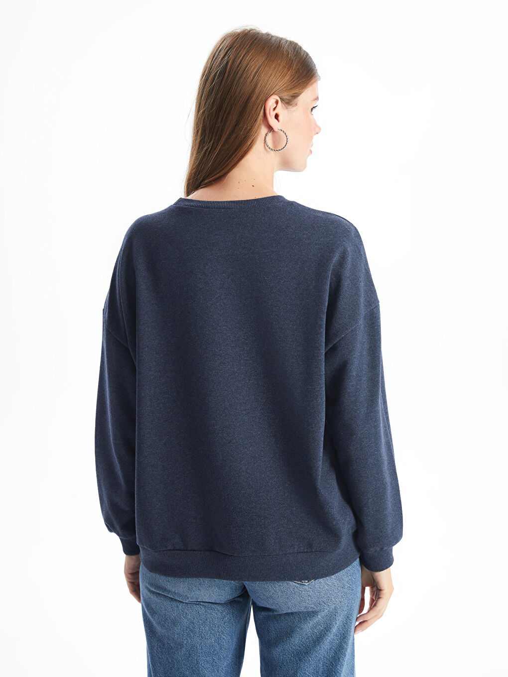 LCW ECO İndigo Bisiklet Yaka Oversize Kadın Sweatshirt - 3