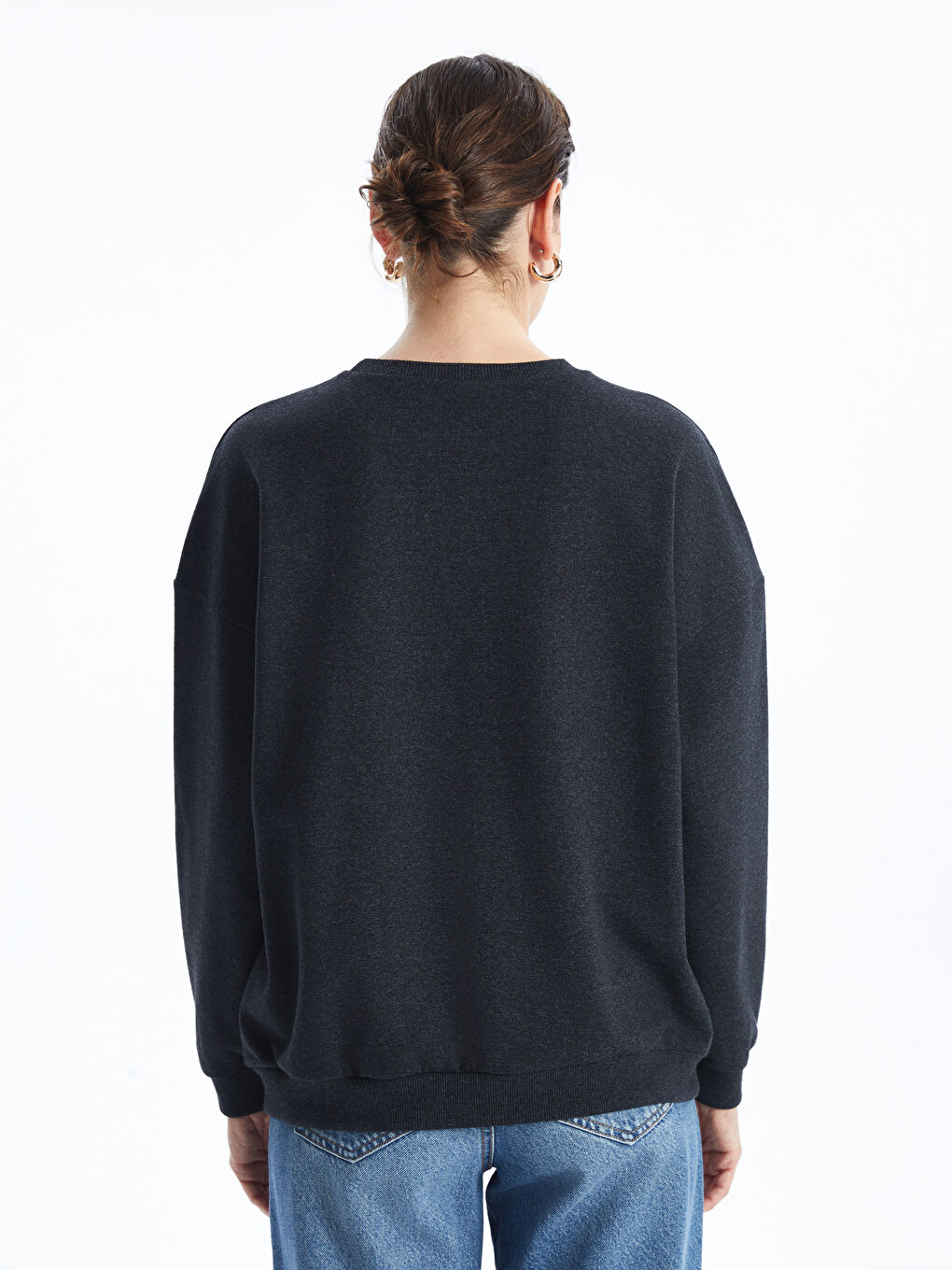 LCW ECO Antrasit Bisiklet Yaka Oversize Kadın Sweatshirt - 3