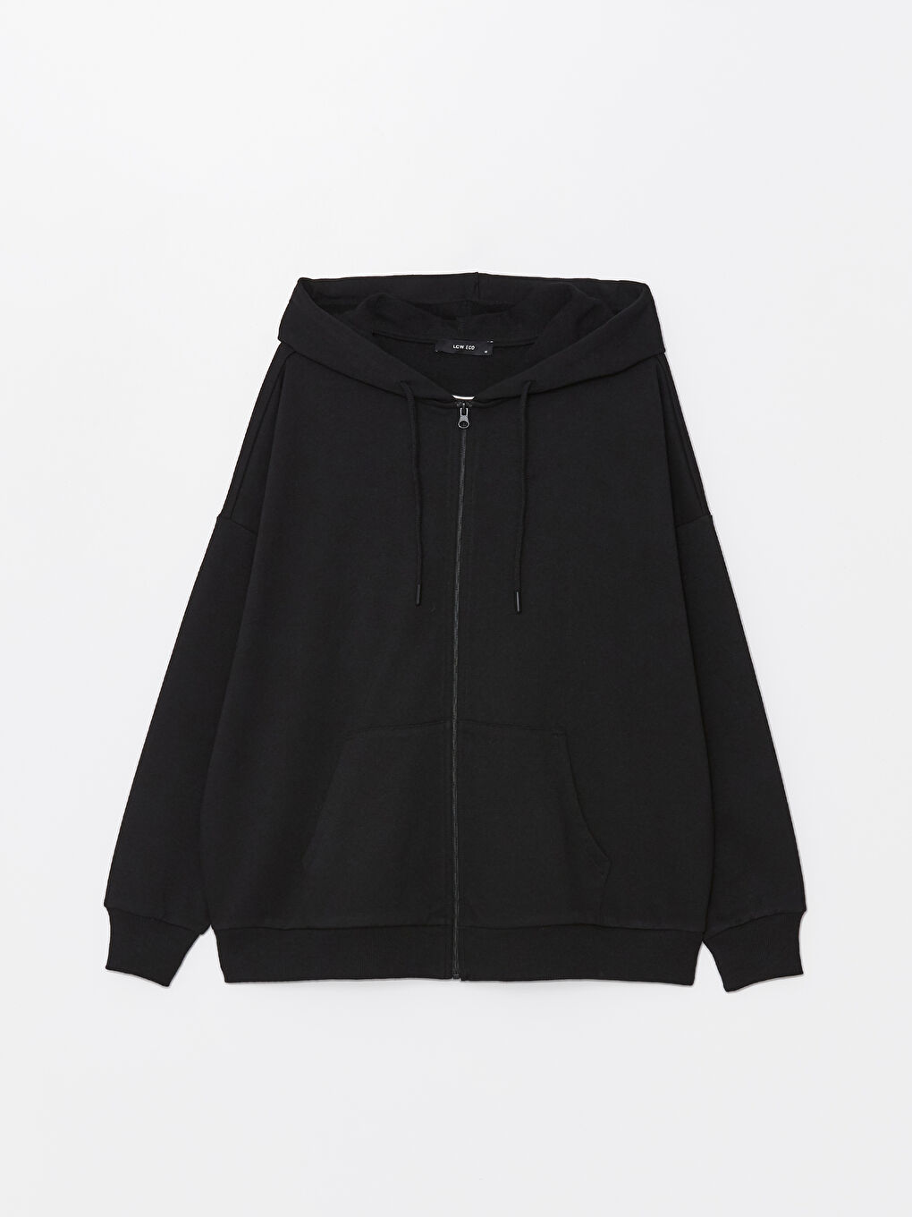 LCW ECO Yeni Siyah Kapüşonlu Oversize Kadın Fermuarlı Sweatshirt - 4