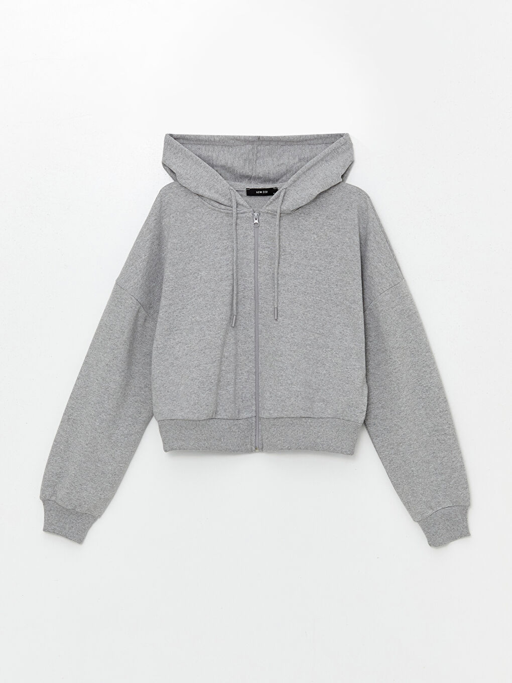 LCW ECO Grey Mel - Lacivert Kapüşonlu Düz Oversize Kadın Fermuarlı Sweatshirt - 4