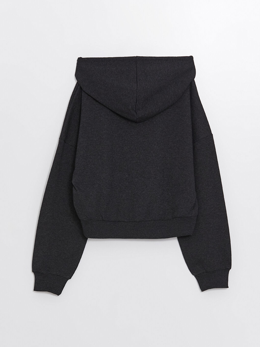 LCW ECO Antrasit Kapüşonlu Düz Oversize Kadın Fermuarlı Sweatshirt - 5