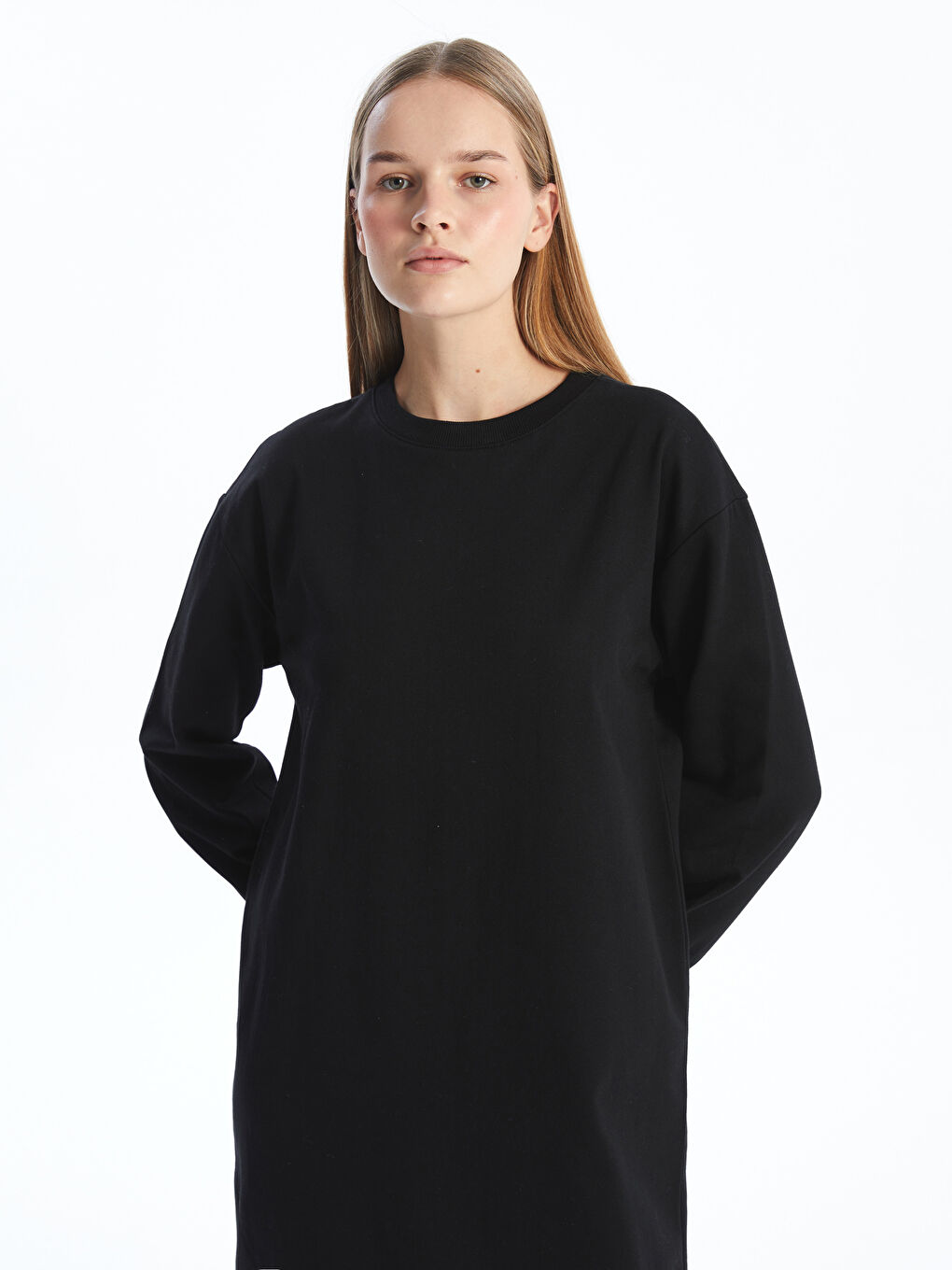 LCW Modest Siyah Bisiklet Yaka Kadın Sweatshirt Elbise - 1