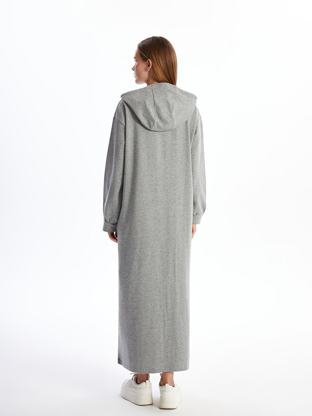 LCW Modest Gri Melanj Kapüşonlu Oversize Kadın Sweatshirt Elbise - 3