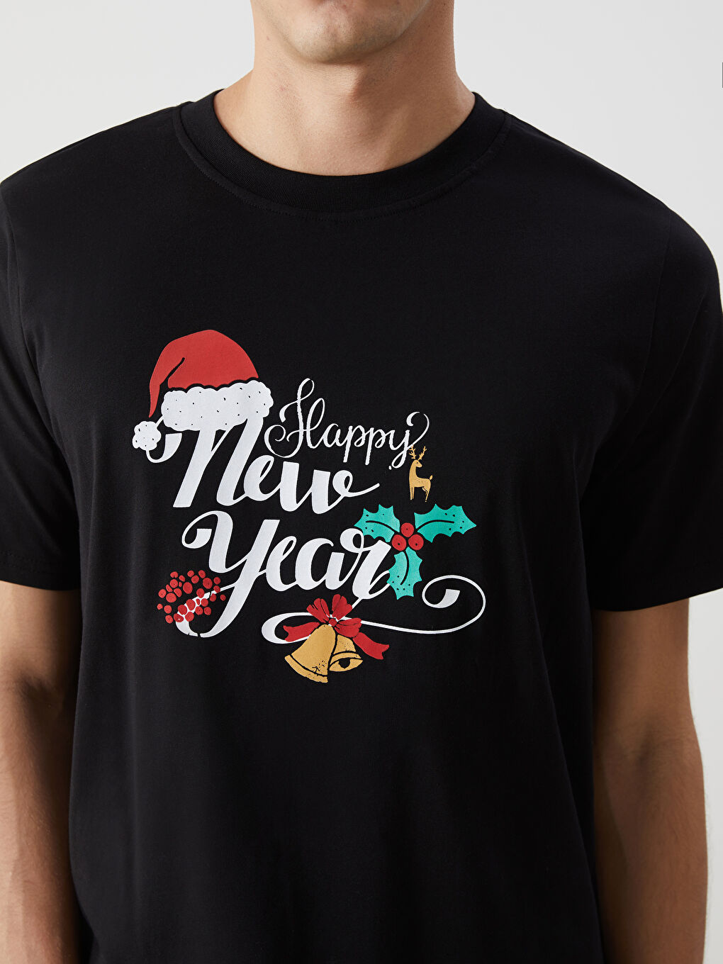 Crew Neck Short Sleeve Christmas Themed Jersey Men's T-Shirt-2
