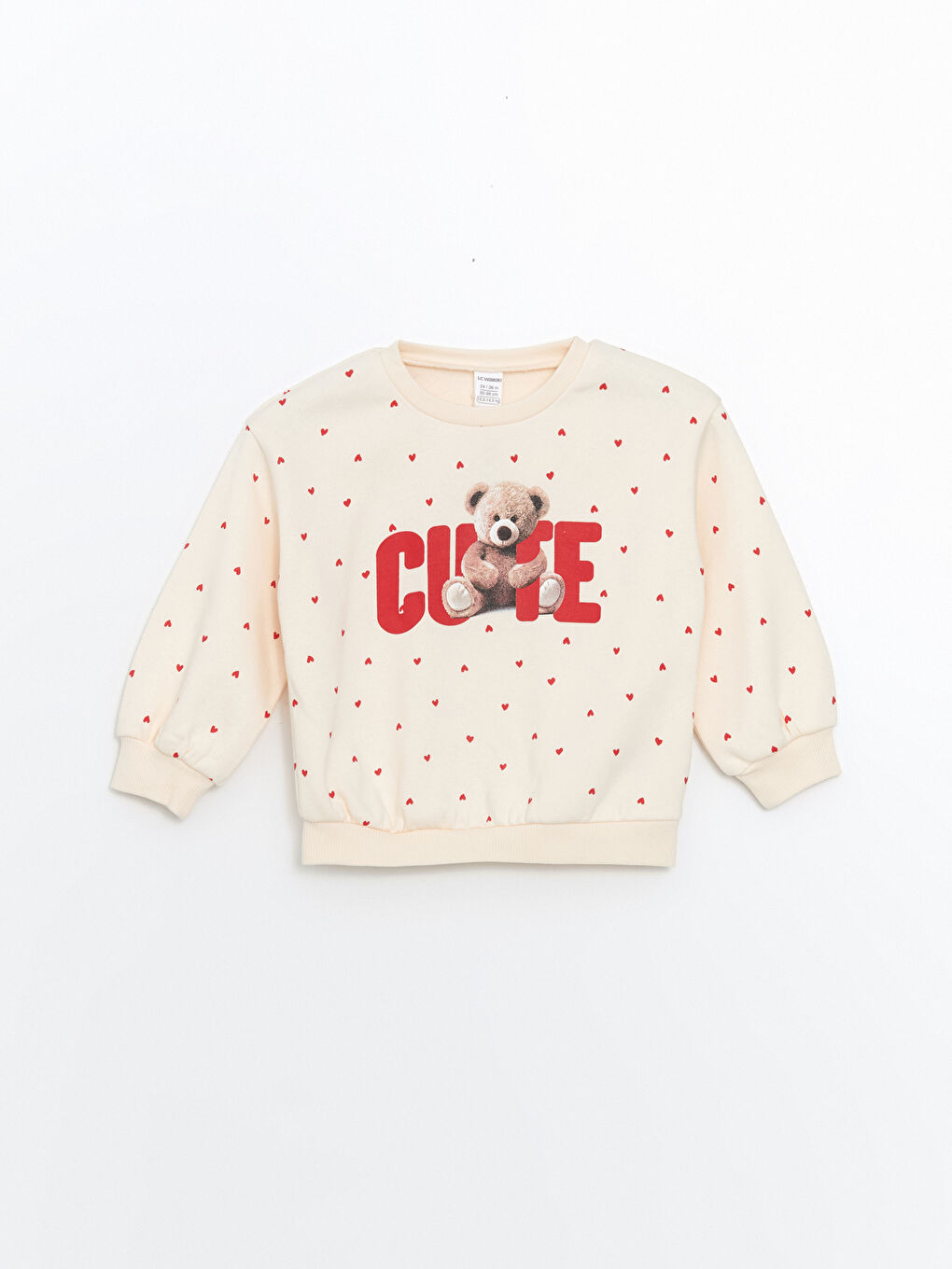 LCW Kids Ekru Baskılı Bisiklet Yaka Kız Çocuk Sweatshirt