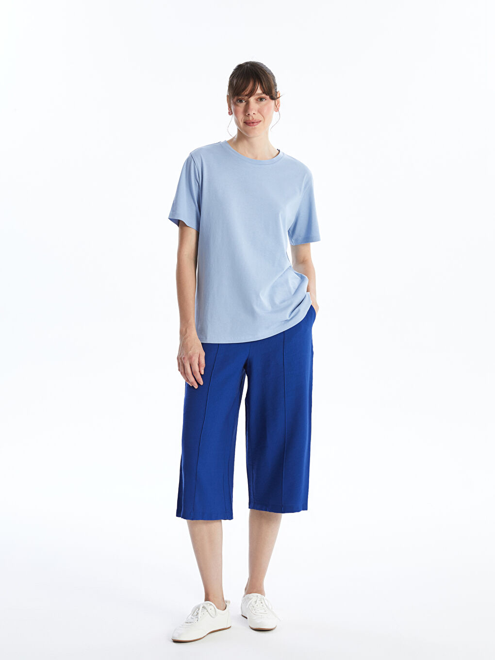 Crew Neck Plain Short Sleeve Women's T-Shirt-1