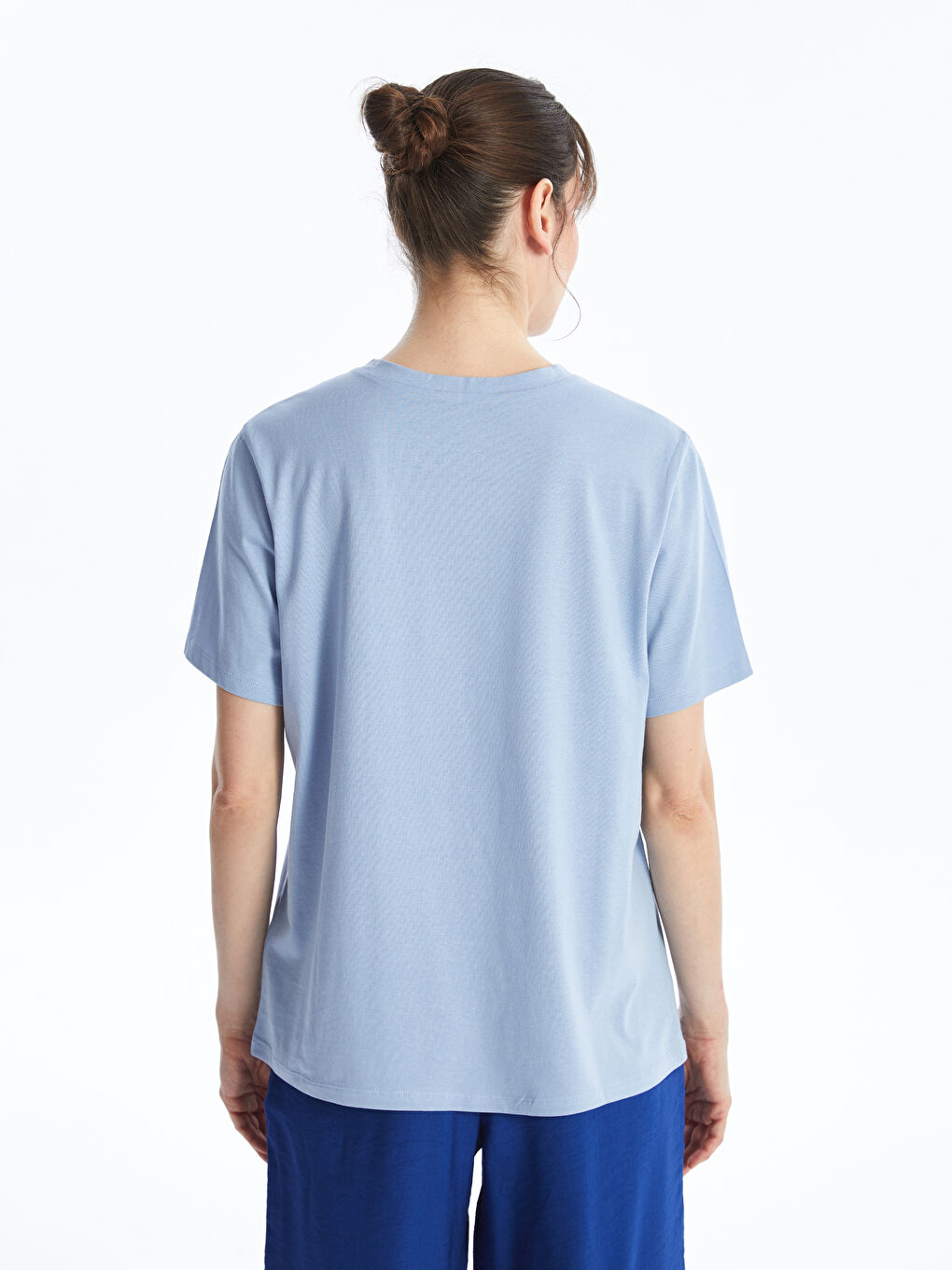 Crew Neck Plain Short Sleeve Women's T-Shirt-3