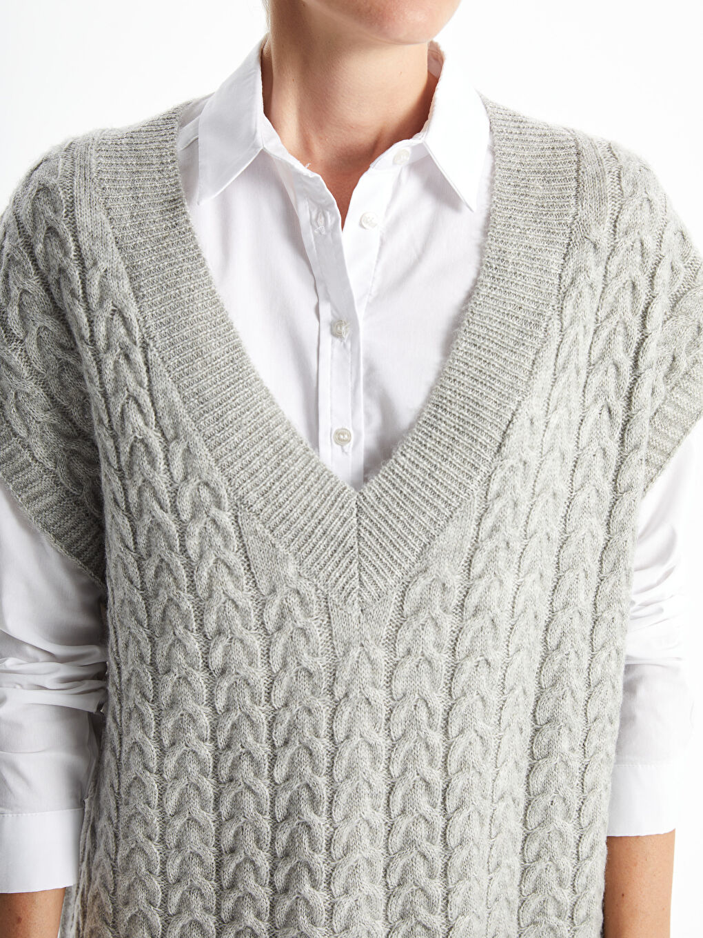 LCWAIKIKI Basic V-Neck Patterned Oversize Women's Knitwear Sweater -W4FA58Z8-JMD