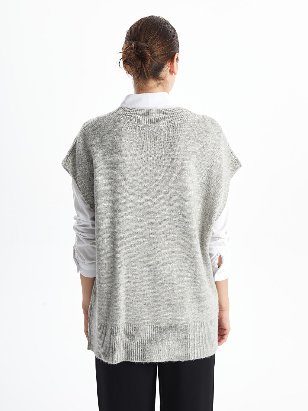 LCWAIKIKI Basic V-Neck Patterned Oversize Women's Knitwear Sweater -W4FA58Z8-JMD
