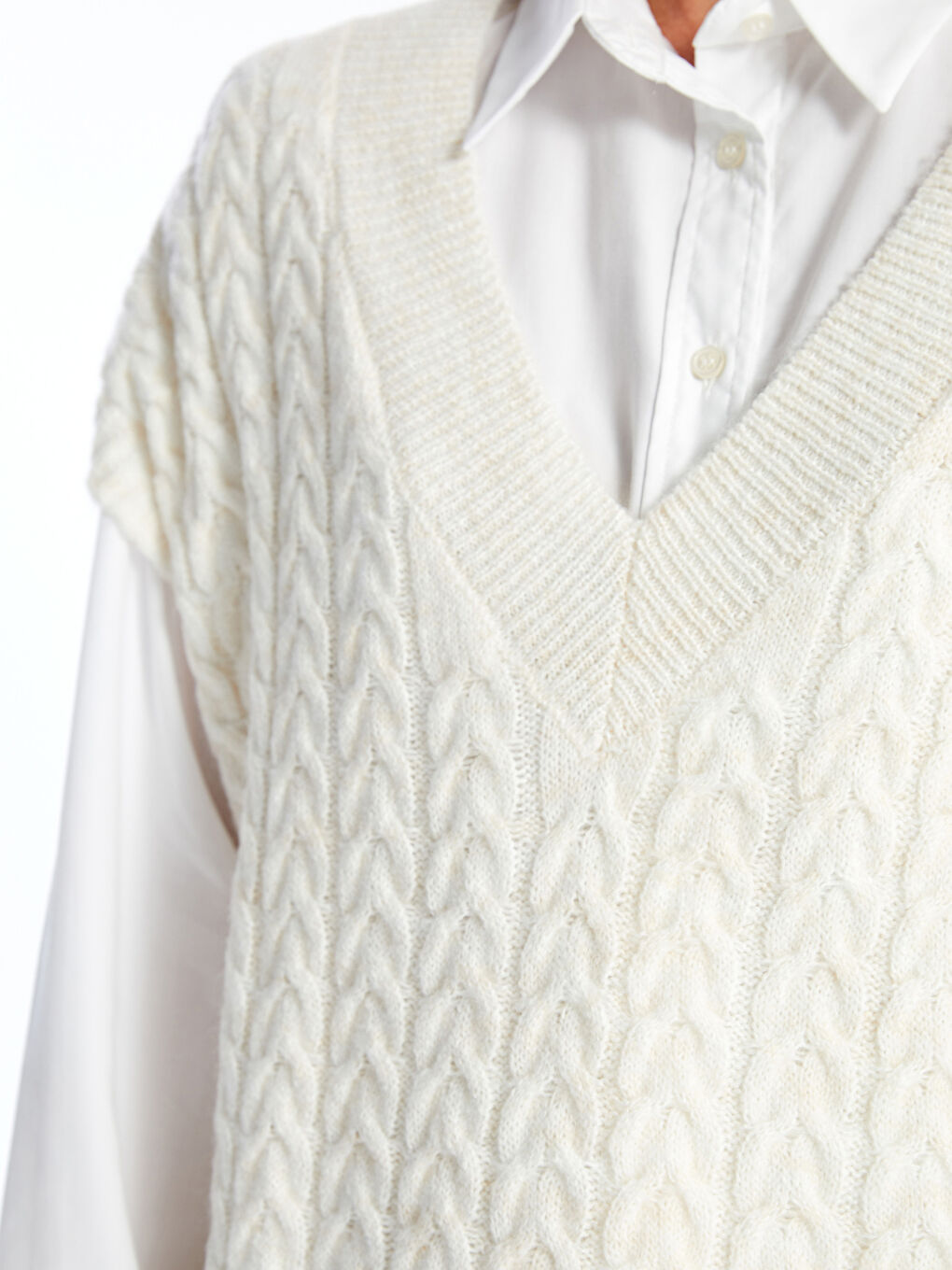 LCWAIKIKI Basic V-Neck Patterned Oversize Women's Knitwear Sweater -W4FA58Z8-R9J