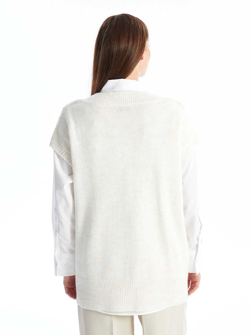 LCWAIKIKI Basic V-Neck Patterned Oversize Women's Knitwear Sweater -W4FA58Z8-R9J
