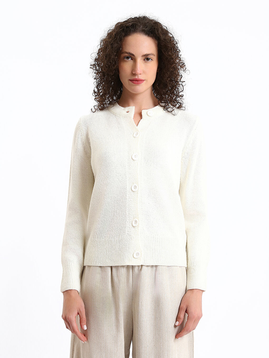 Crew Neck Plain Long Sleeve Women's Knitwear Cardigan