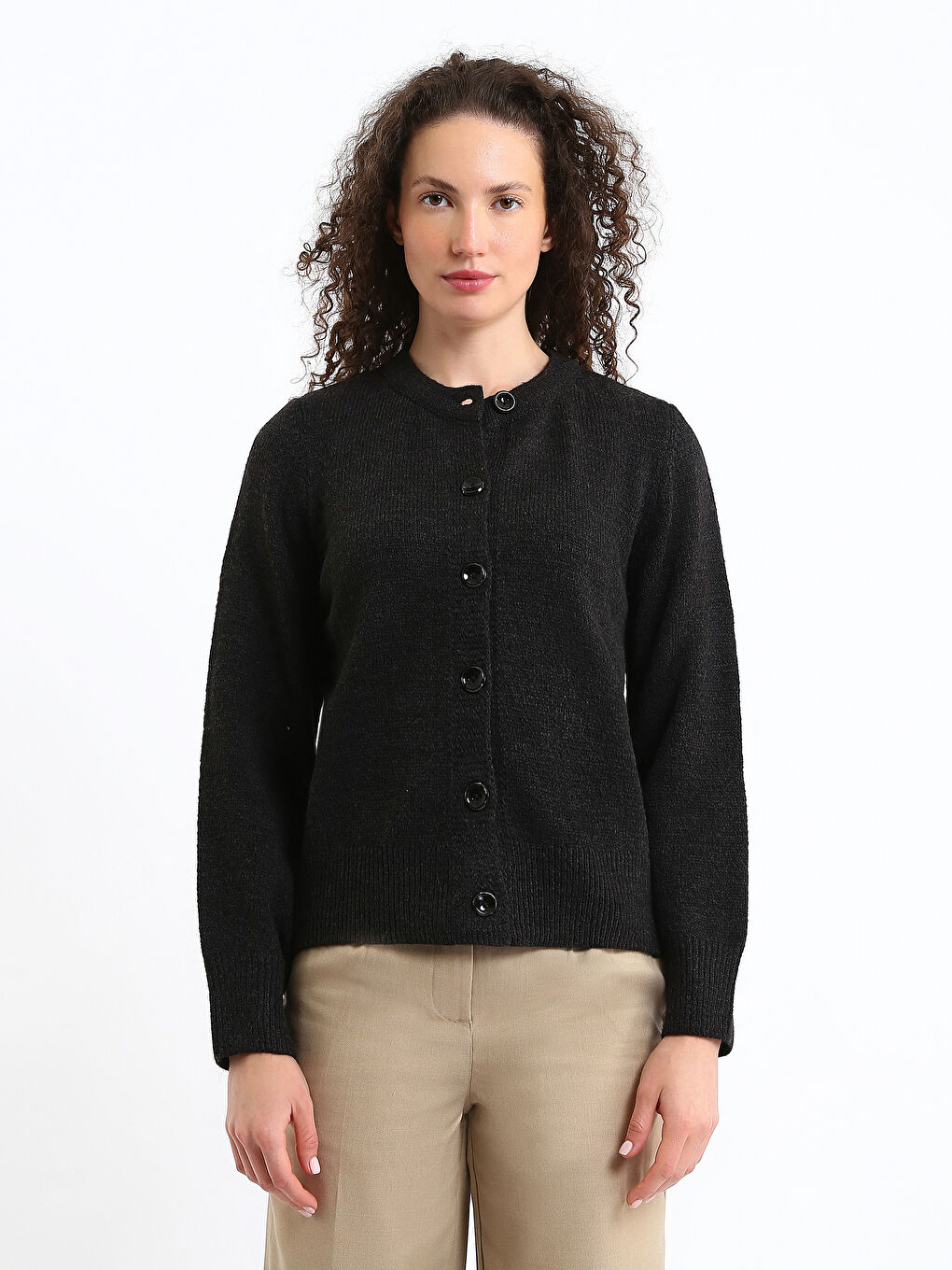 Crew Neck Plain Long Sleeve Women's Knitwear Cardigan