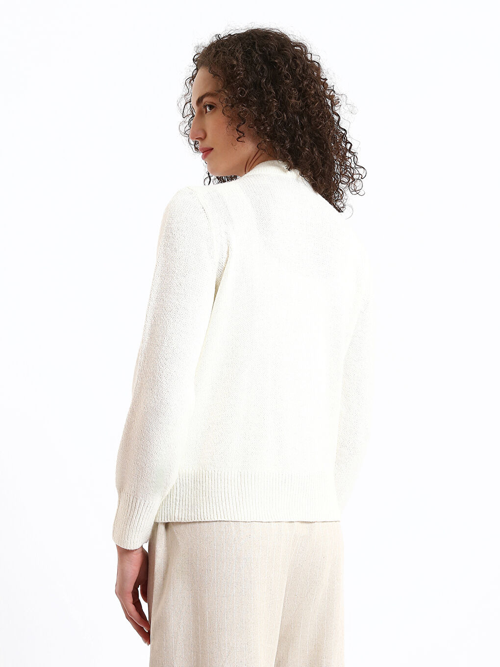 Crew Neck Plain Long Sleeve Women's Knitwear Cardigan-4