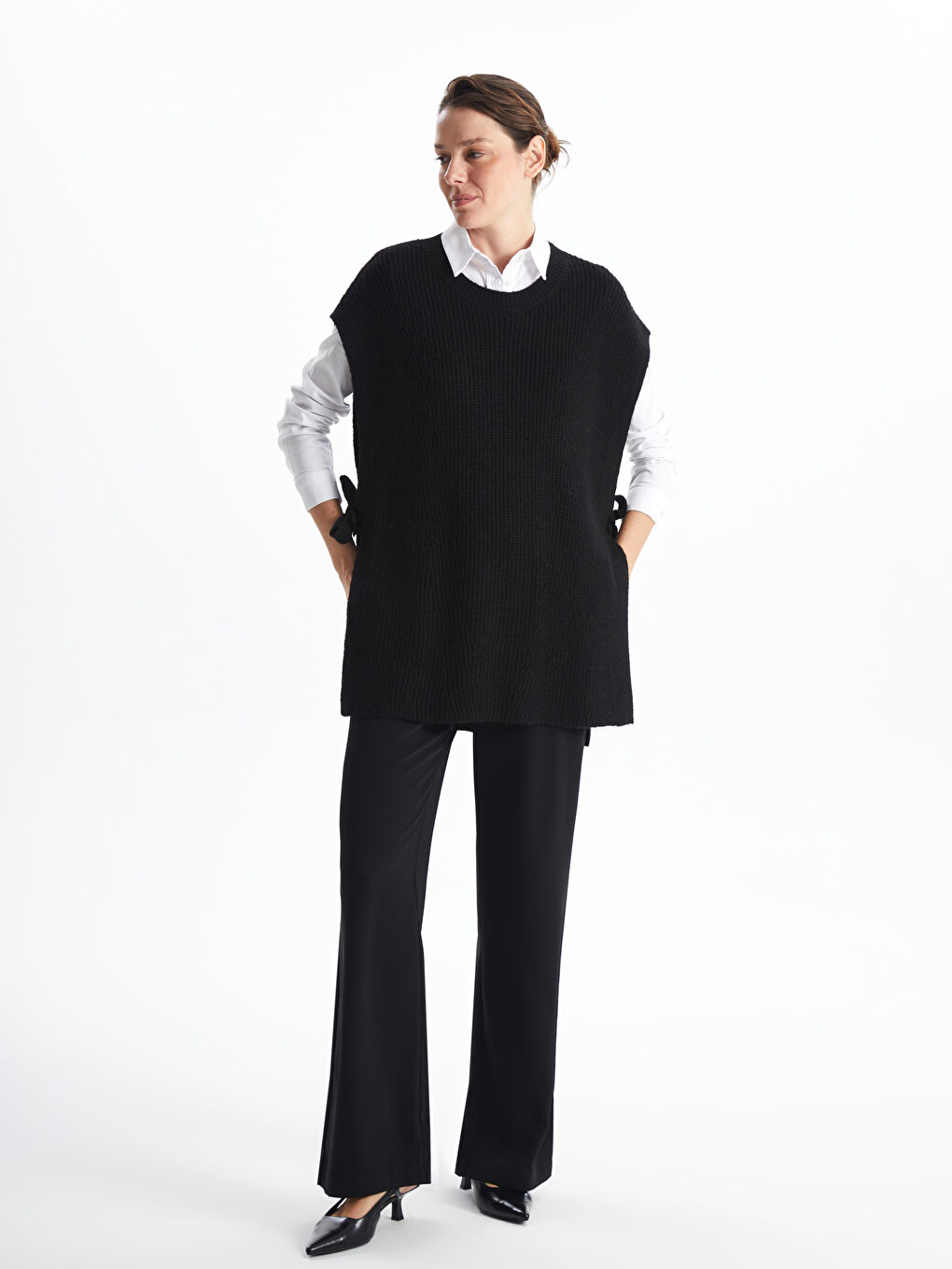 LCWAIKIKI Basic Crew Neck Textured Oversize Women's Knitwear Sweater Vest -W4FA60Z8-CVL