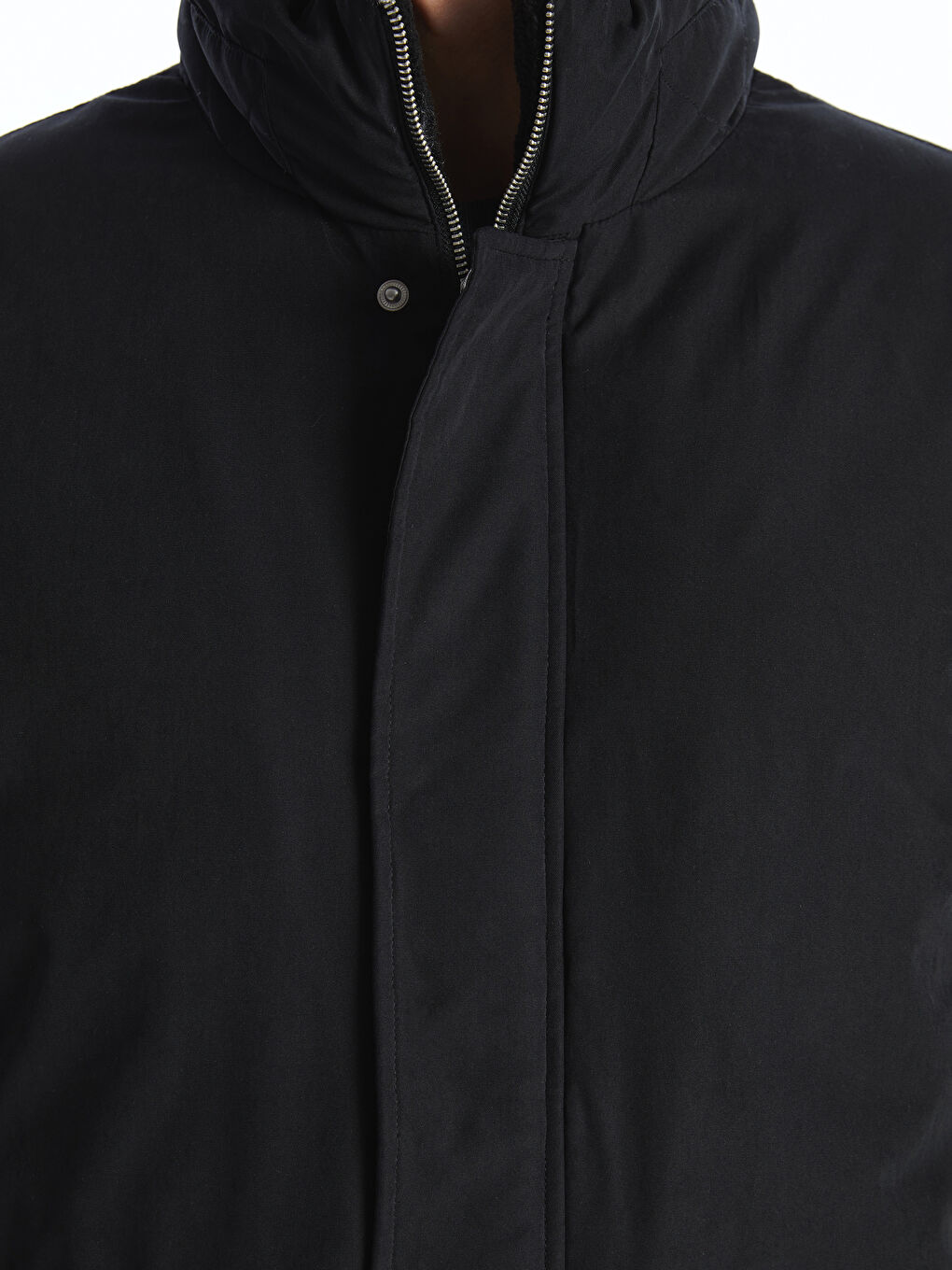 Siyah Standart Kalıp Kürk Yaka Erkek Mont-2