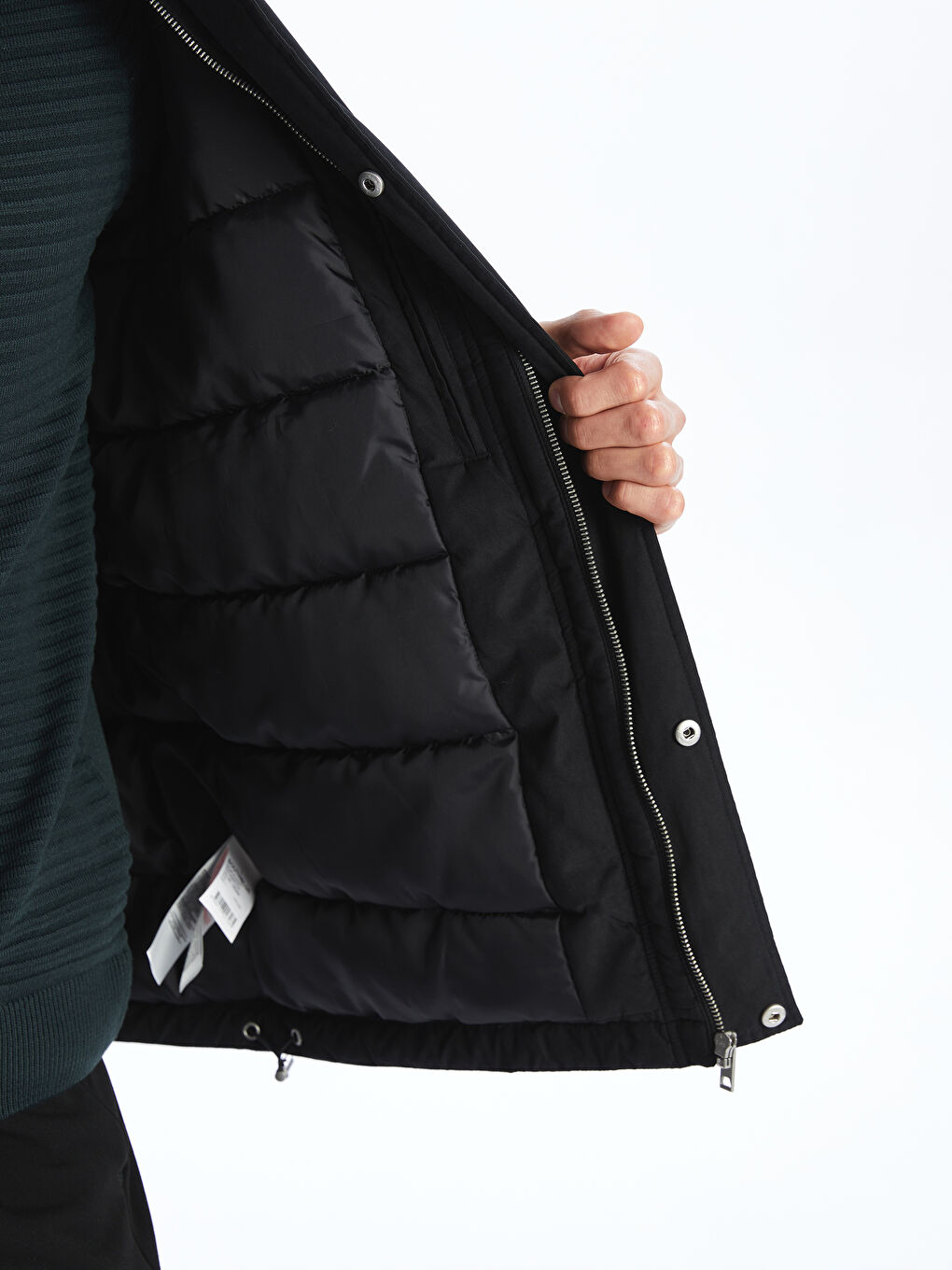 Siyah Standart Kalıp Kürk Yaka Erkek Mont-3