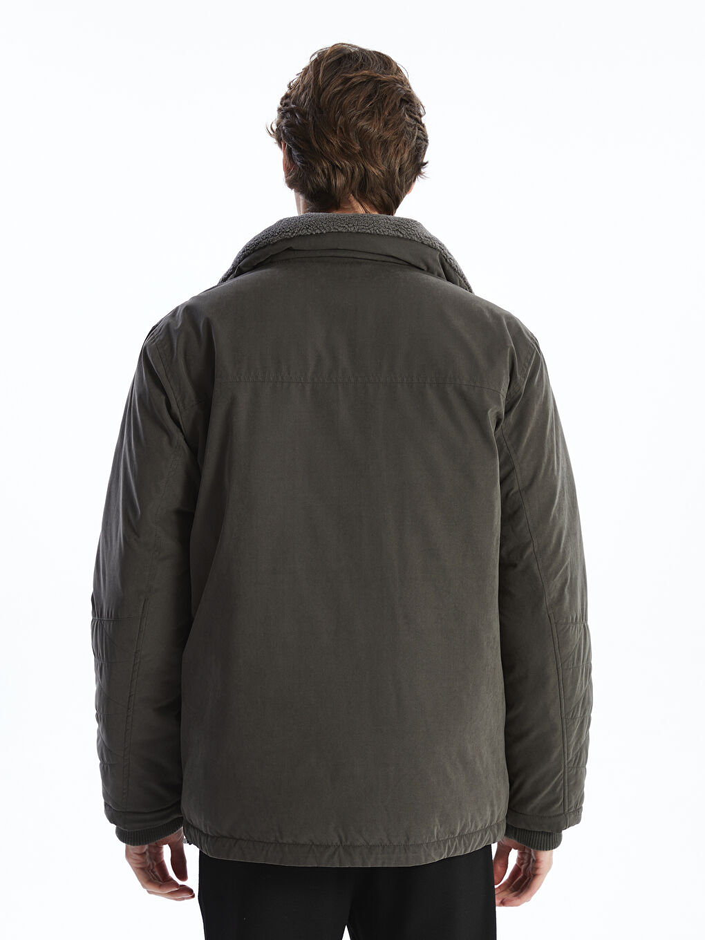 Haki Standart Kalıp Kürk Yaka Erkek Mont-4