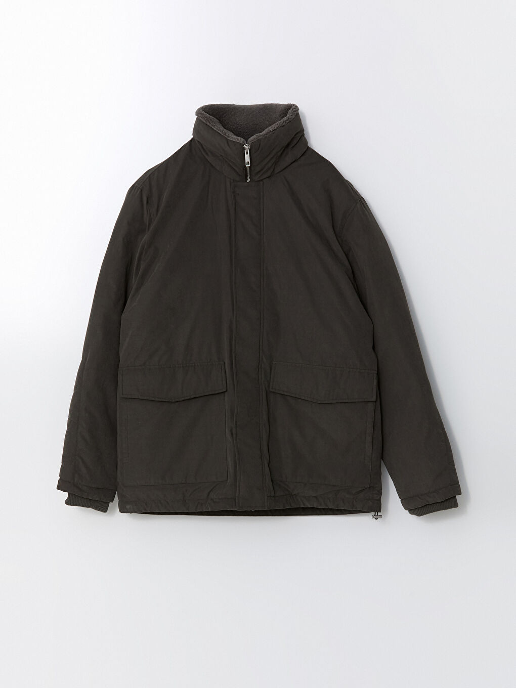 Haki Standart Kalıp Kürk Yaka Erkek Mont-5