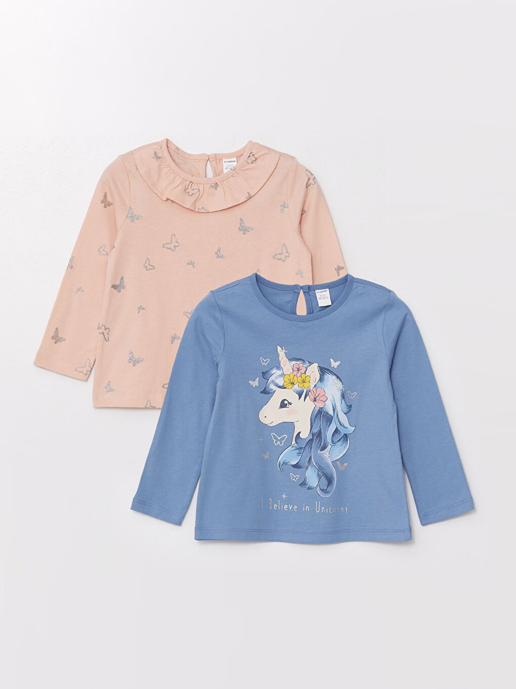 Mavi Bisiklet Yaka Uzun Kollu Baskılı Kız Çocuk Tişört 2'li