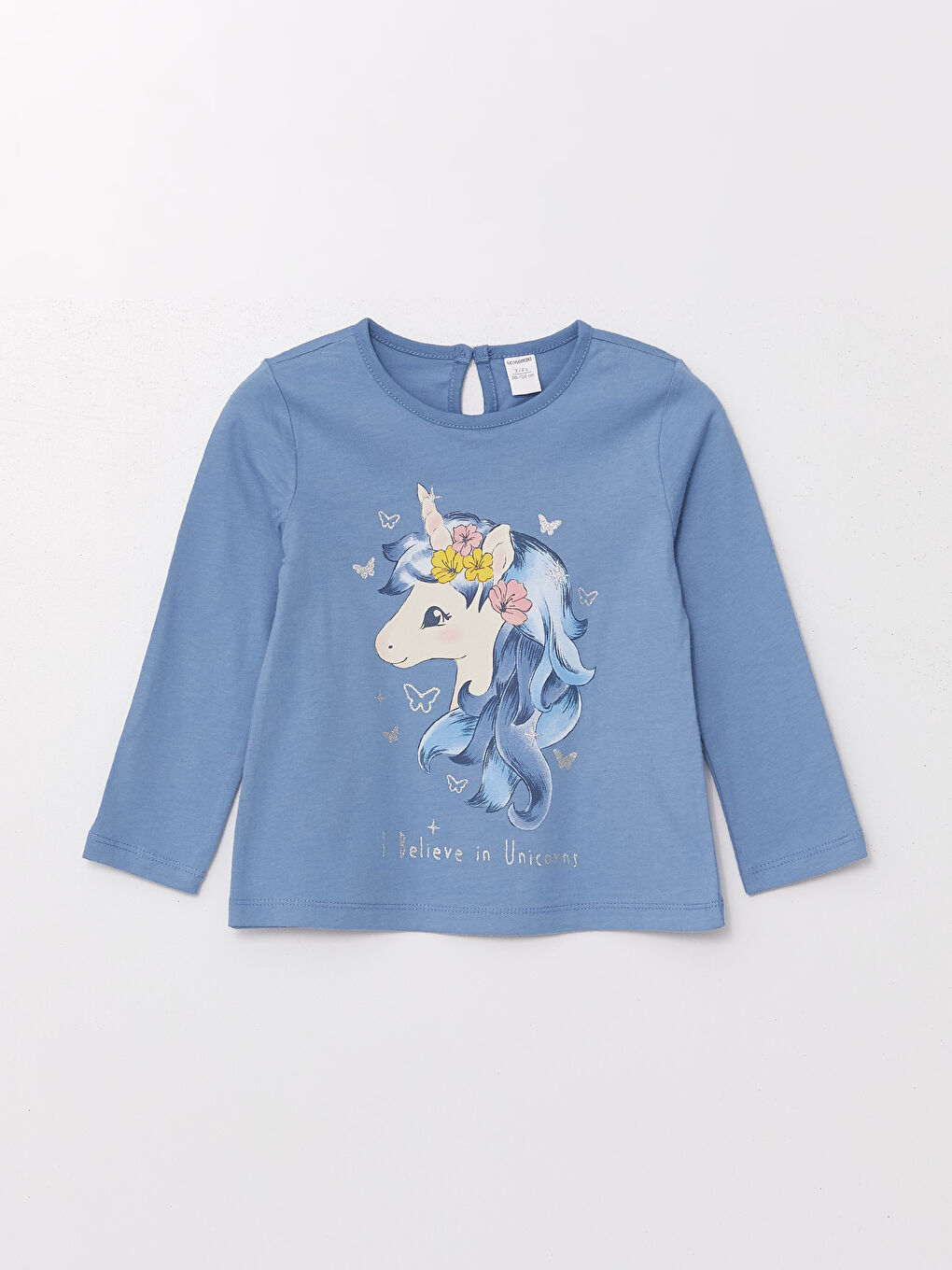 Mavi Bisiklet Yaka Uzun Kollu Baskılı Kız Çocuk Tişört 2'li-1