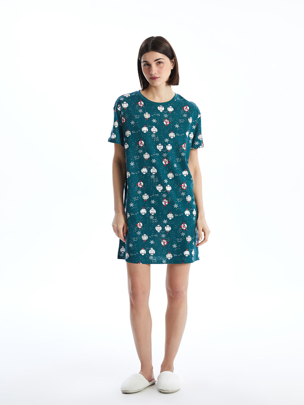 LCW DREAM Chemise de nuit à col rond à thème du Nouvel An à manches courtes pour Femmes -W4FC14Z8-LSY