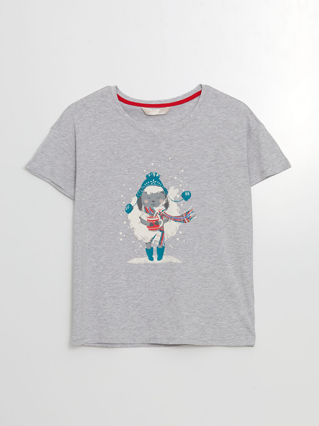 LCW DREAM Bisiklet Yaka Yılbaşı Temalı Kadın Şortlu Pijama Takımı -W4FC17Z8-LTP