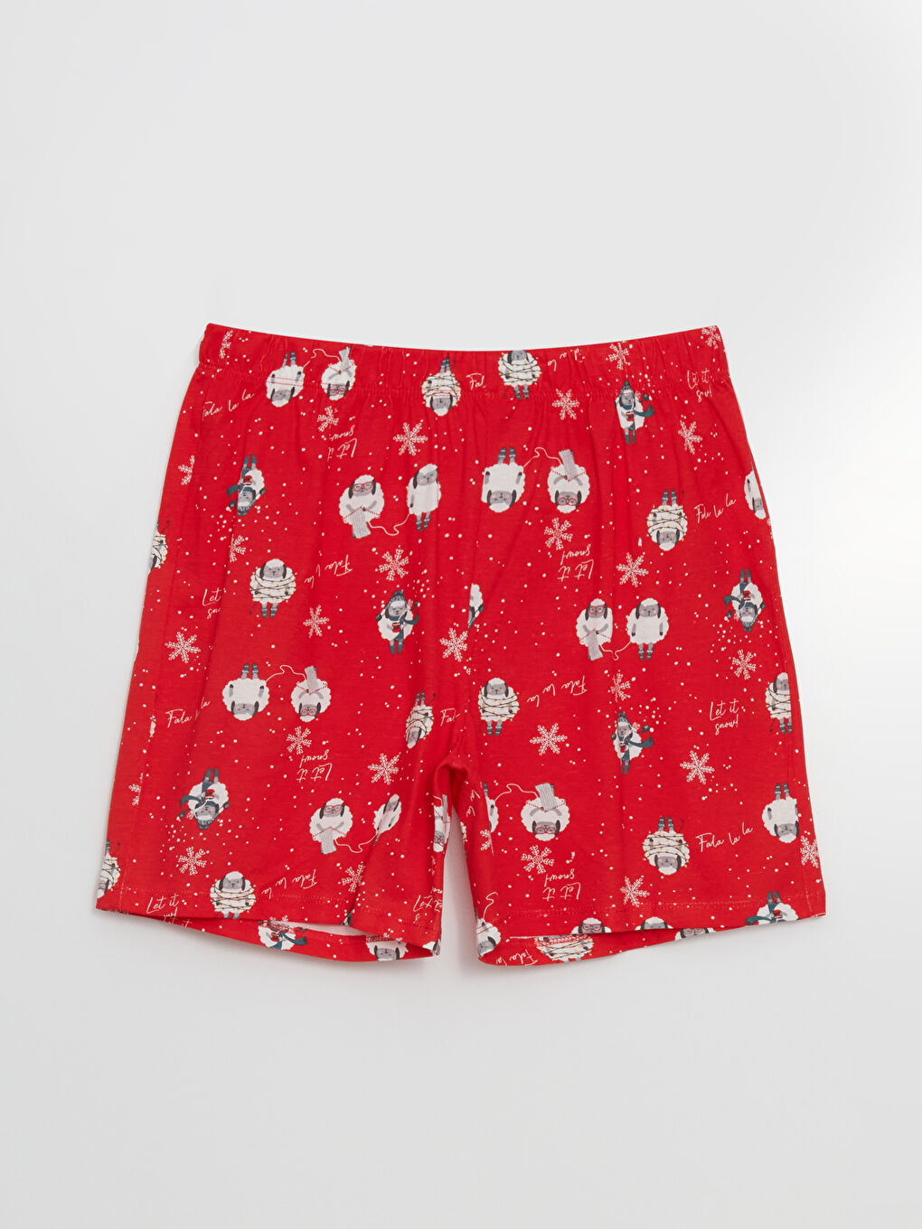 LCW DREAM Bisiklet Yaka Yılbaşı Temalı Kadın Şortlu Pijama Takımı -W4FC17Z8-LTP