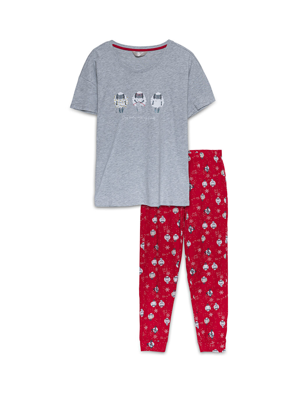 LCW DREAM Ensemble Pyjama Court à Thème de Noël Col Rond Manches Courtes pour Femmes -W4FC20Z8-LTP