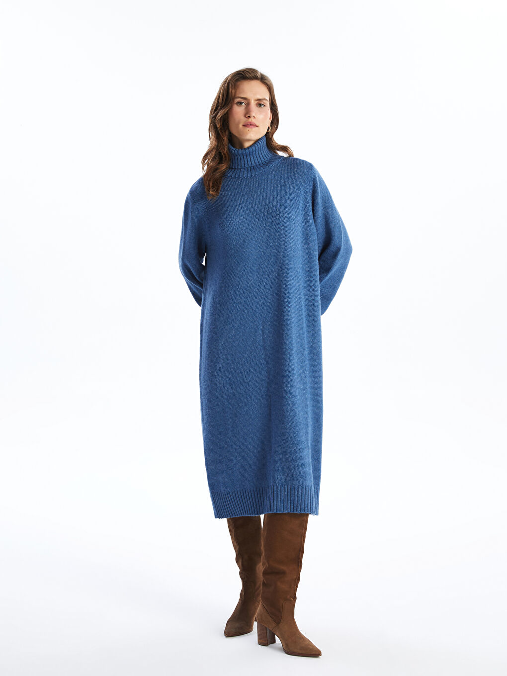 Robe en Tricot Oversize pour Femmes à Col Roulé