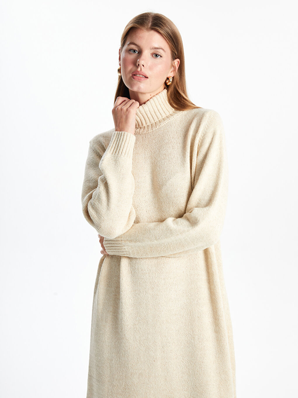 Robe en Tricot Oversize pour Femmes à Col Roulé-1