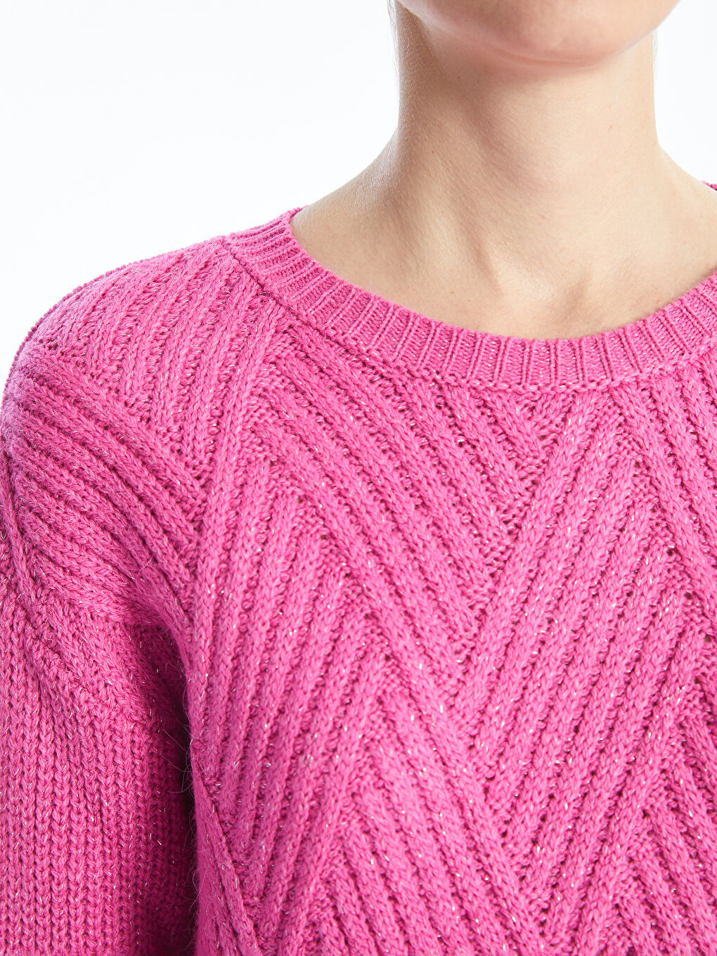 سترة تريكو منقوشة بياقة دائرية للسيدات-2