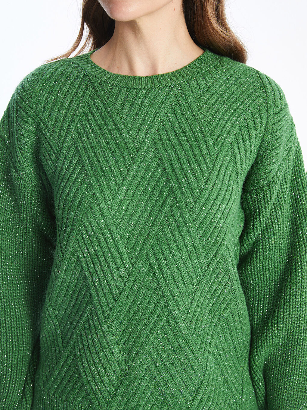 Crew Neck Self-Patterned Women's Knitwear Sweater -W4FC28Z8-YKK
