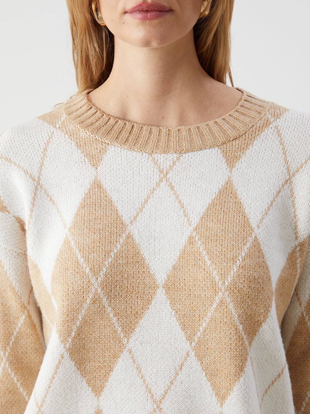 Bisiklet Yaka Baklava Desenli Kadın Triko Kazak-2