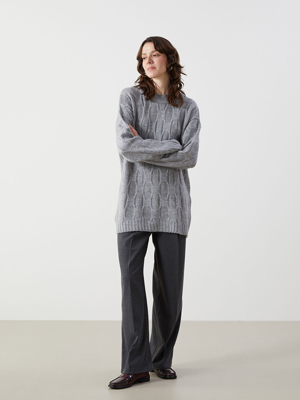 Half Turtleneck Self-Patterned Oversize Women's Knitwear Tunic -W4FC31Z8-L8N