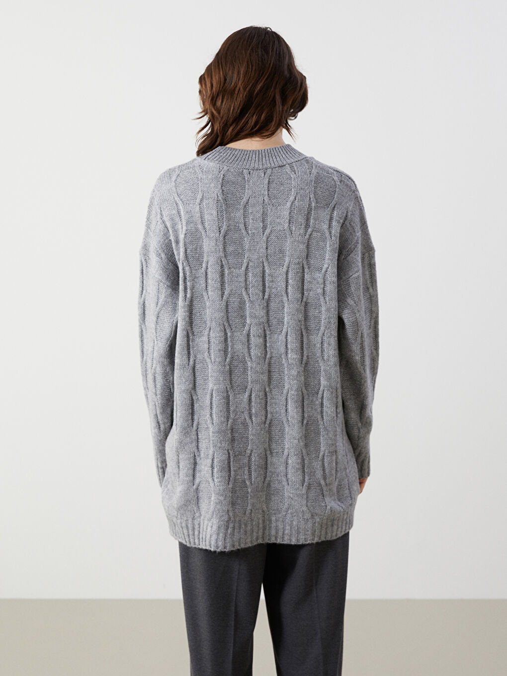 Half Turtleneck Self-Patterned Oversize Women's Knitwear Tunic -W4FC31Z8-L8N