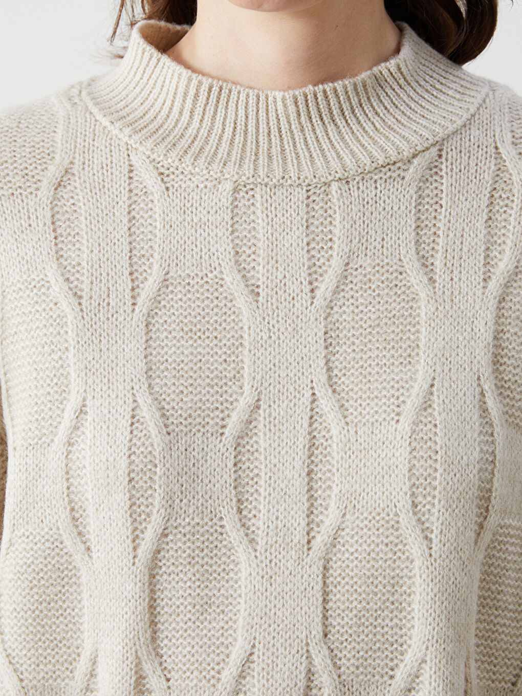 Half Turtleneck Self-Patterned Oversize Women's Knitwear Tunic-2