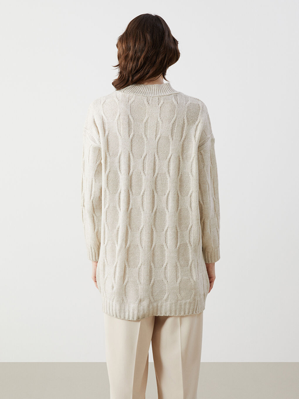 Half Turtleneck Self-Patterned Oversize Women's Knitwear Tunic-3