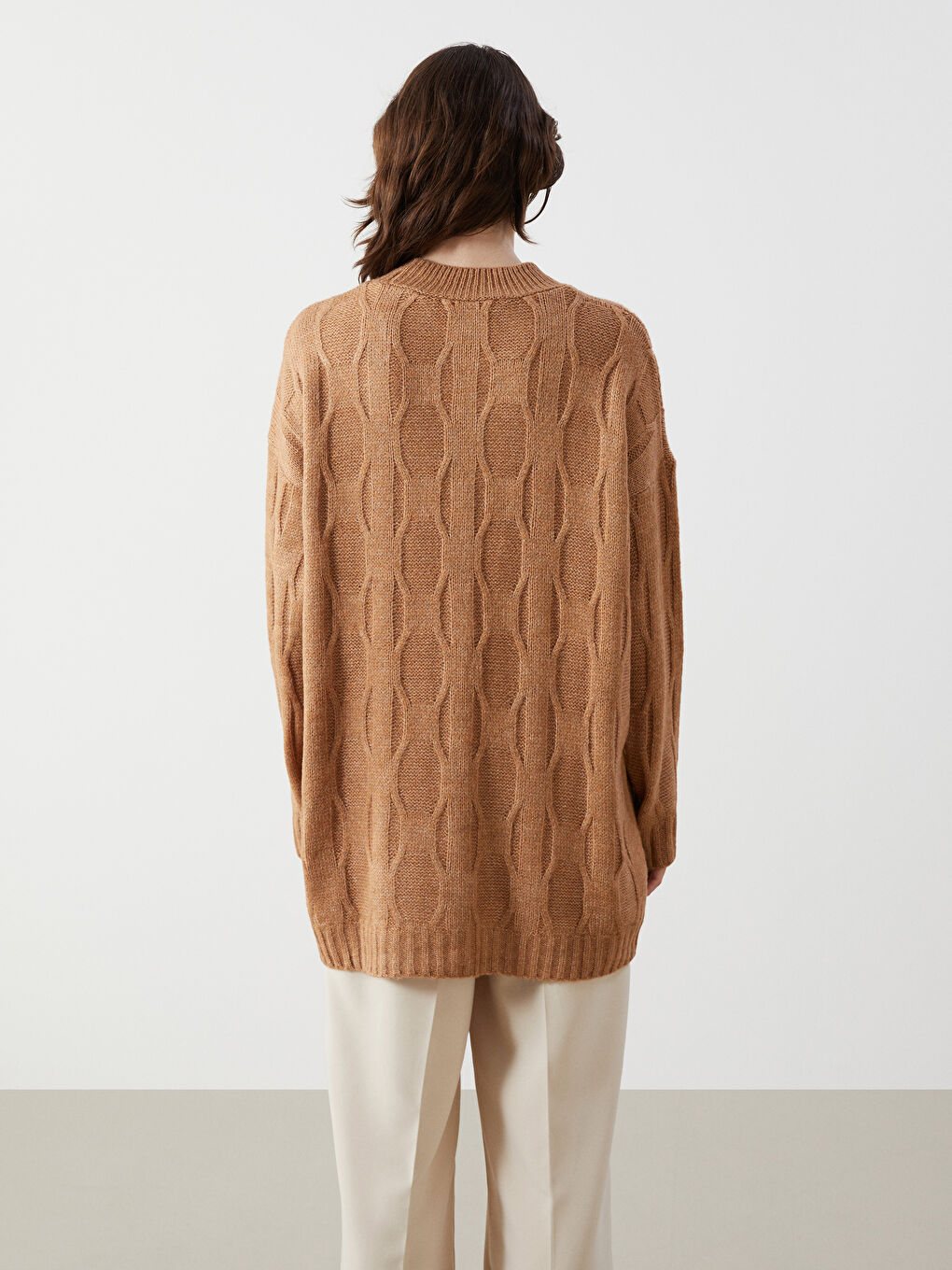 Half Turtleneck Self-Patterned Oversize Women's Knitwear Tunic -W4FC31Z8-VCB