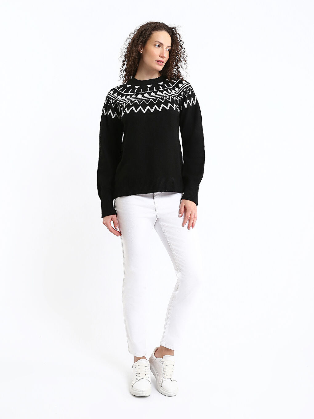Pull-over en Tricot à Col Cheminée pour Femmes-1