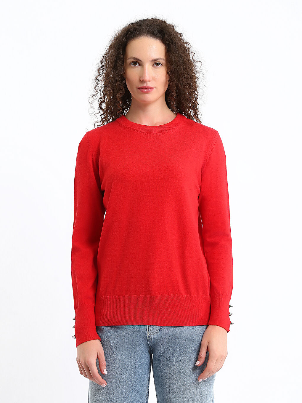 Crew Neck Plain Long Sleeve Women's Knitwear Sweater