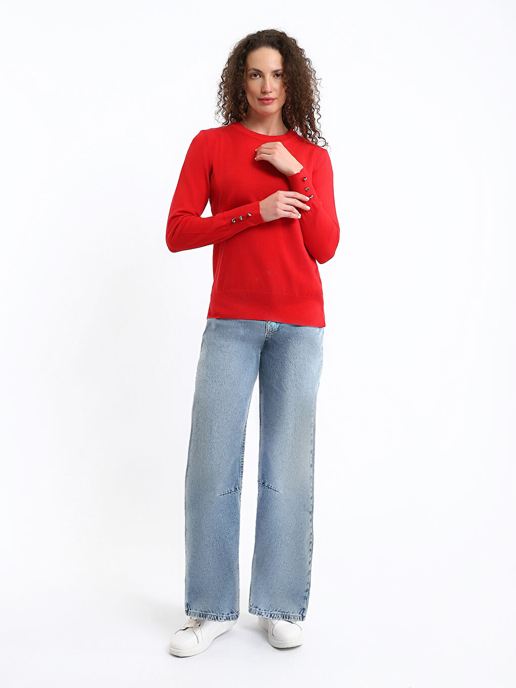 Crew Neck Plain Long Sleeve Women's Knitwear Sweater-1