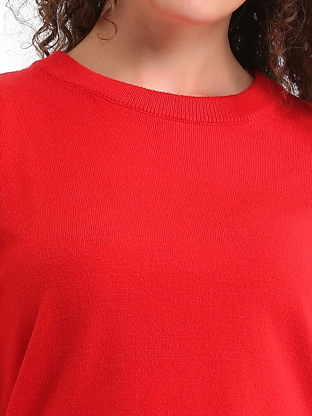 Crew Neck Plain Long Sleeve Women's Knitwear Sweater-2