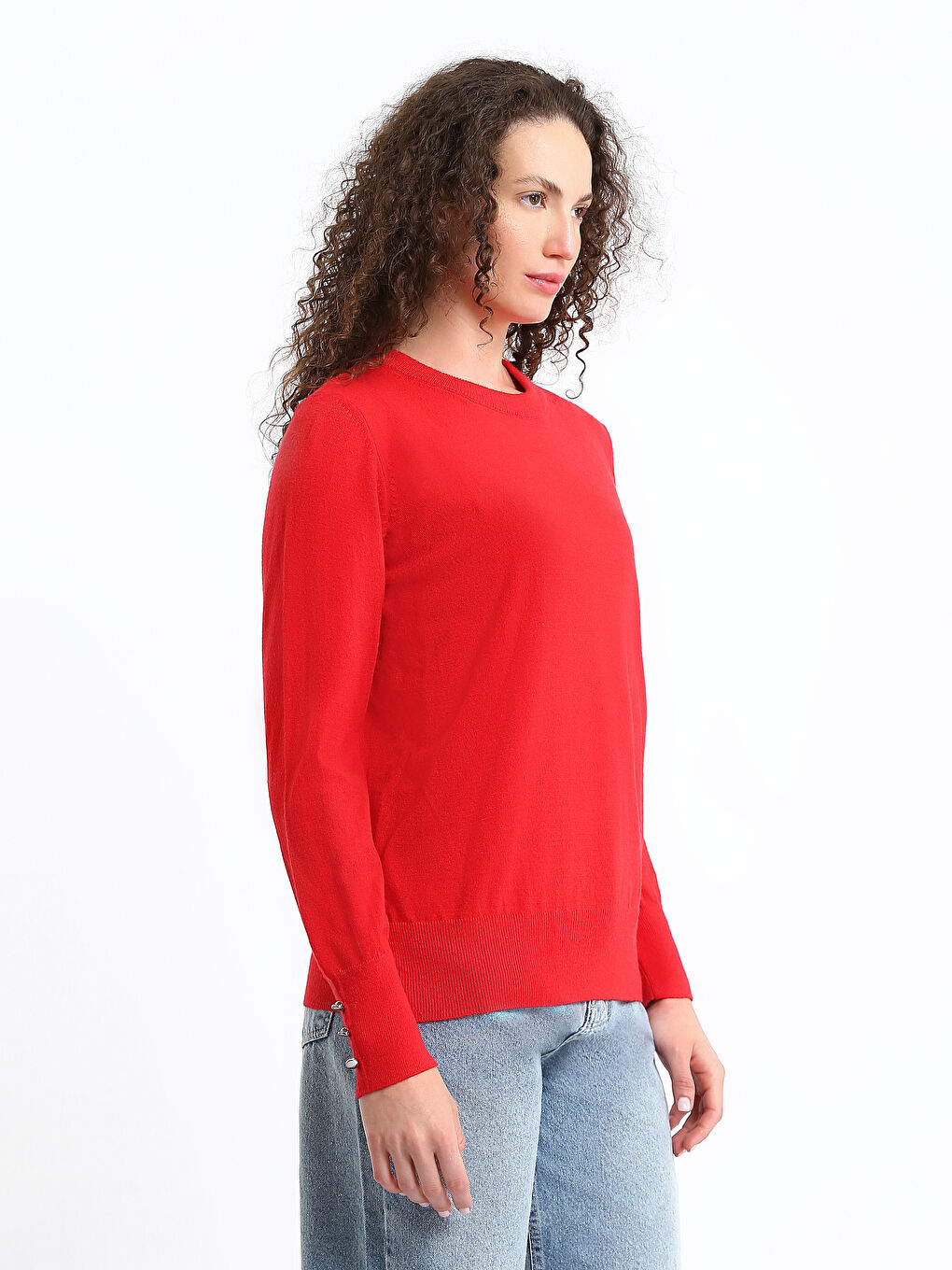 Crew Neck Plain Long Sleeve Women's Knitwear Sweater-3