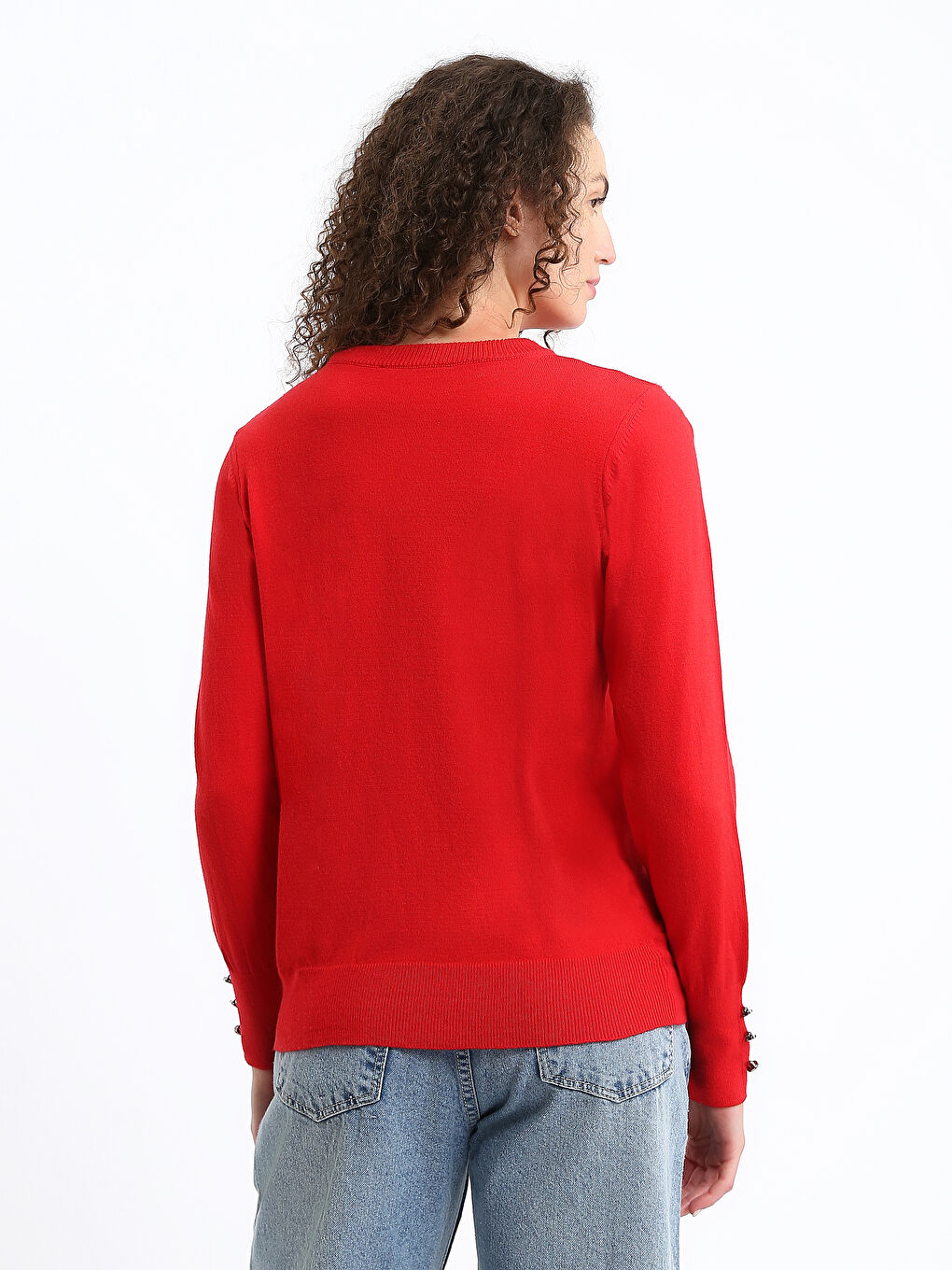 Crew Neck Plain Long Sleeve Women's Knitwear Sweater-4