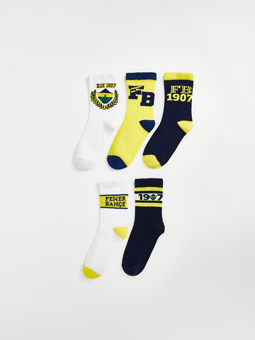 Karışık Fenerbahçe Desenli Erkek Çocuk Soket Çorap 5'li