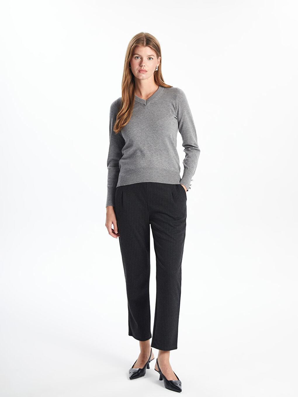 V-Ausschnitt Damen Strickpullover-1